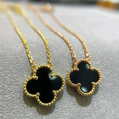 [Clara Jewels]CLOVER 15MM BLACK ONYX SINGLE FLOWER NECKLACE