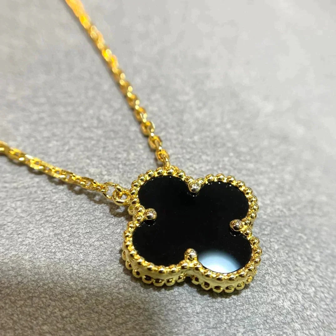 [Clara Jewels]CLOVER 15MM BLACK ONYX SINGLE FLOWER NECKLACE