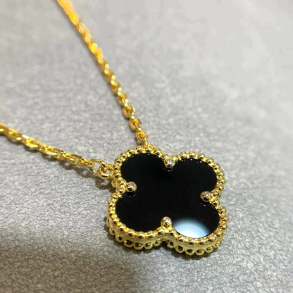 [Clara Jewels]CLOVER 15MM BLACK ONYX SINGLE FLOWER NECKLACE