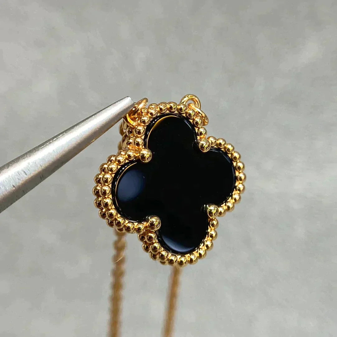 [Clara Jewels]CLOVER 15MM BLACK ONYX SINGLE FLOWER NECKLACE