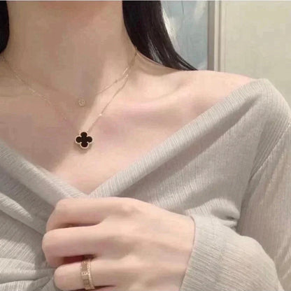 [Clara Jewels]CLOVER 15MM BLACK ONYX SINGLE FLOWER NECKLACE