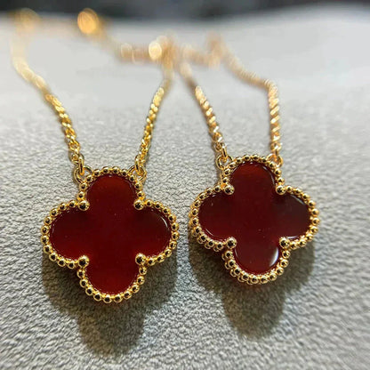 [Clara Jewels]CLOVER 15MM CARNELIAN SINGLE FLOWER NECKLACE