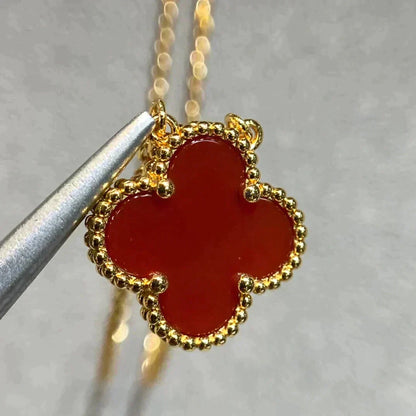 [Clara Jewels]CLOVER 15MM CARNELIAN SINGLE FLOWER NECKLACE