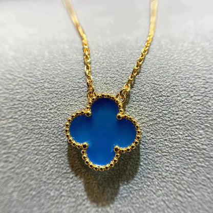 [Clara Jewels]CLOVER 15MM BLUE AGATE NECKLACE