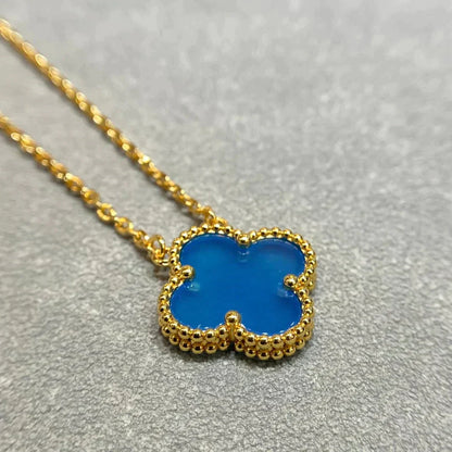 [Clara Jewels]CLOVER 15MM BLUE AGATE NECKLACE