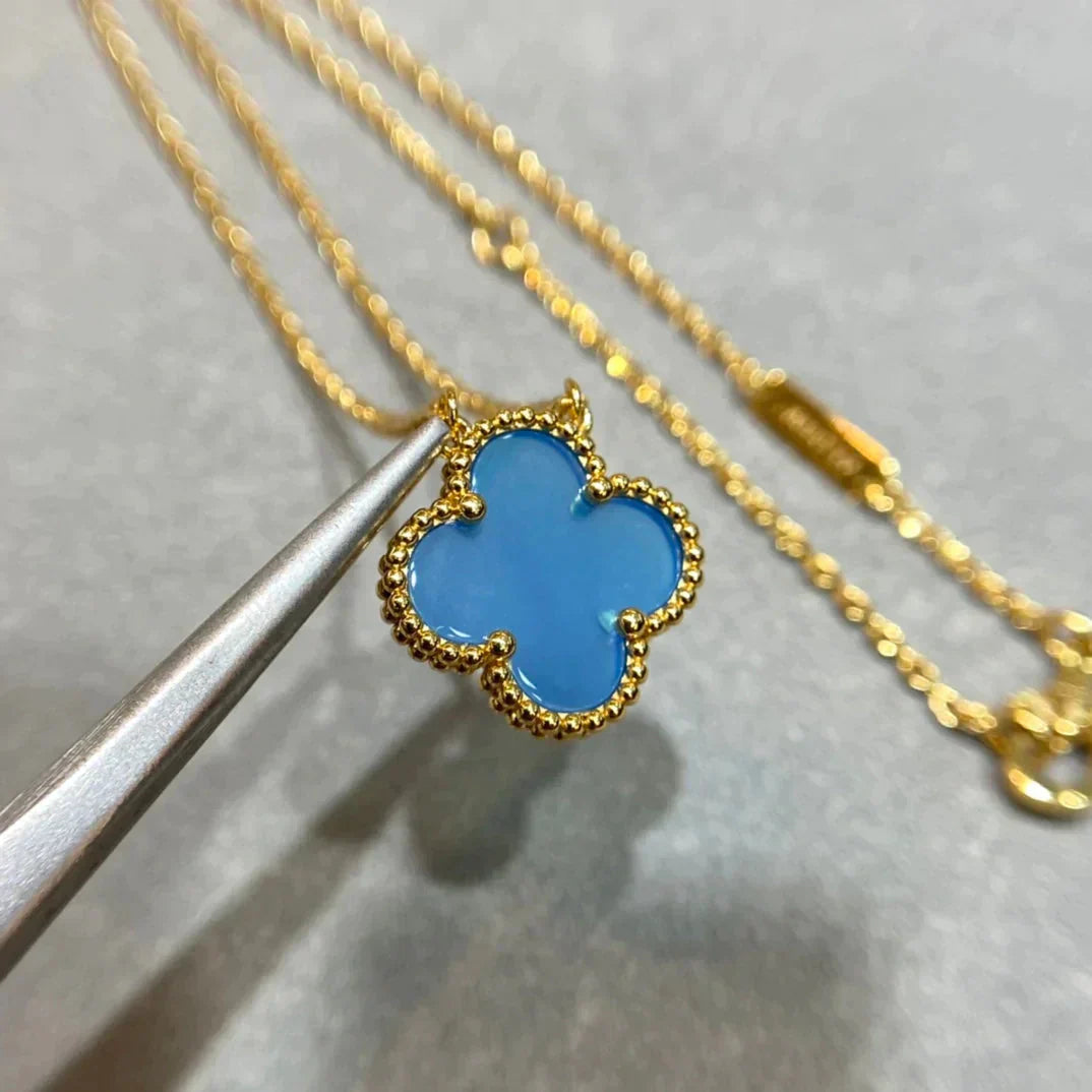 [Clara Jewels]CLOVER 15MM BLUE AGATE NECKLACE