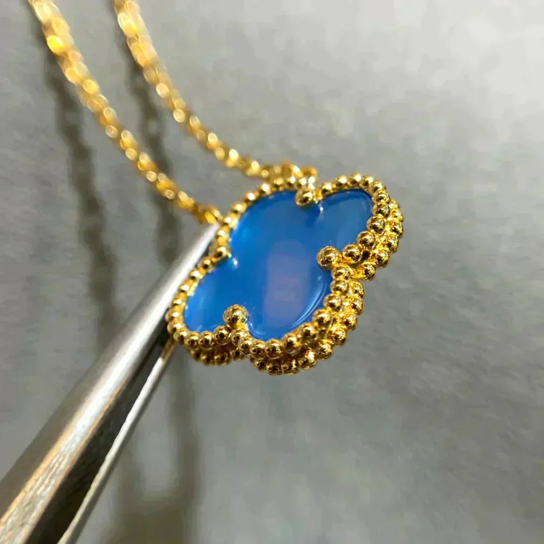 [Clara Jewels]CLOVER 15MM BLUE AGATE NECKLACE