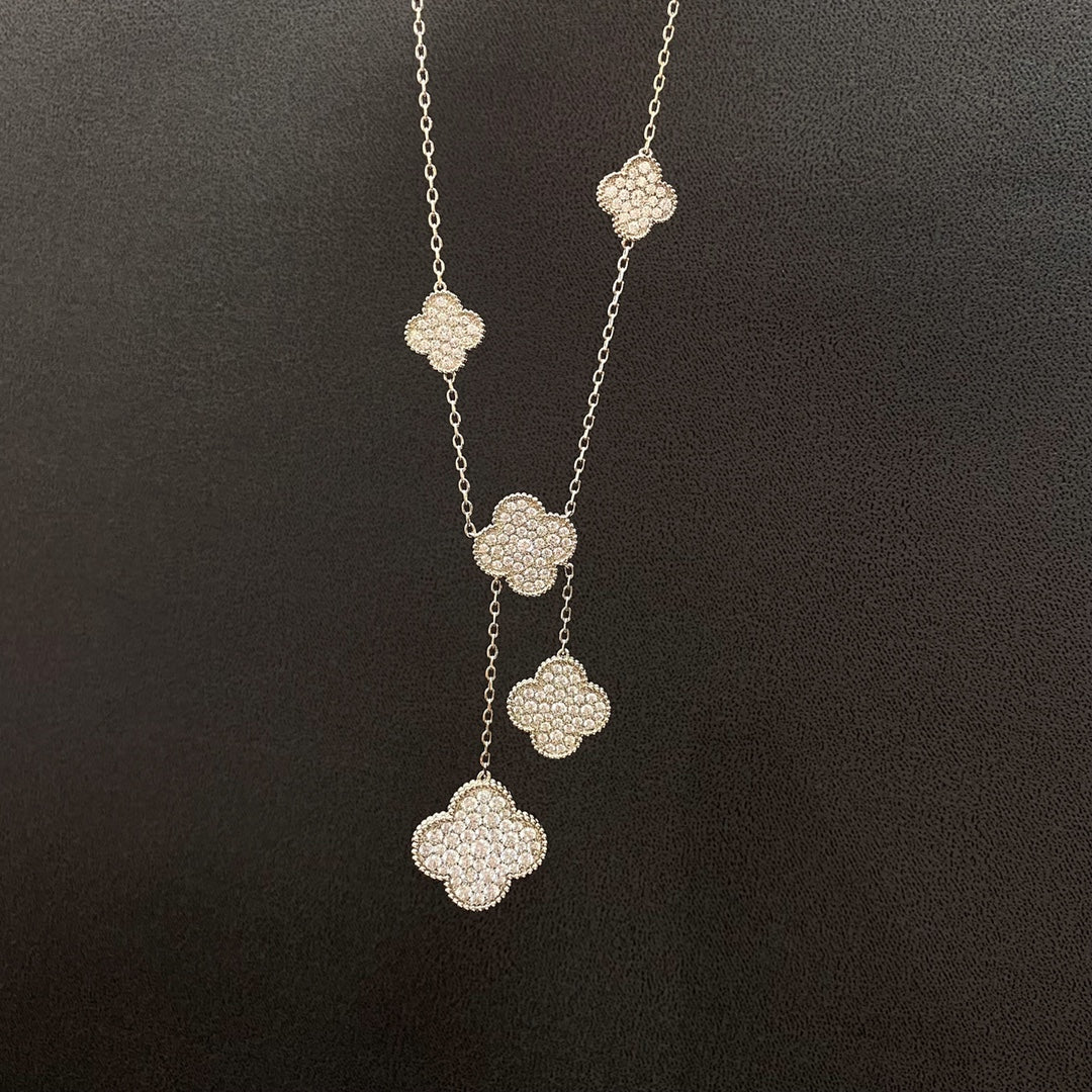 [Clara Jewels]CLOVER 5 MOTIFS SILVER DIAMONDS NECKLACE