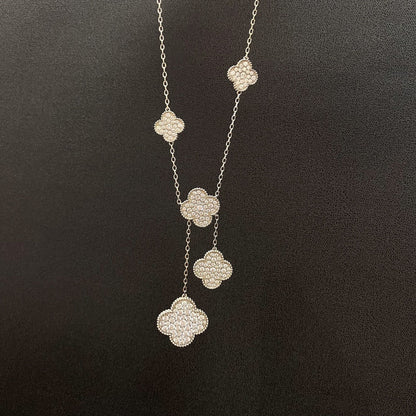 [Clara Jewels]CLOVER 5 MOTIFS SILVER DIAMONDS NECKLACE