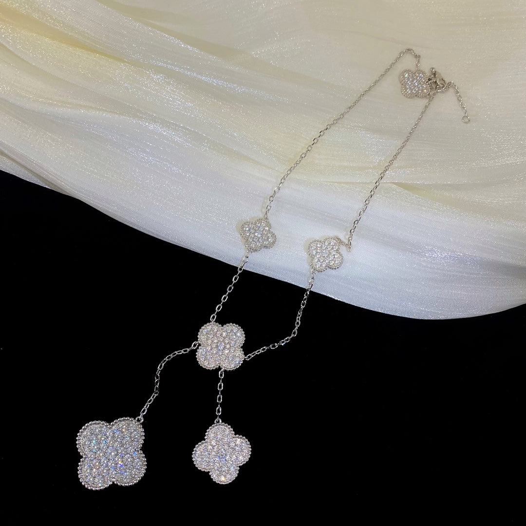 [Clara Jewels]CLOVER 5 MOTIFS SILVER DIAMONDS NECKLACE