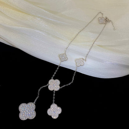 [Clara Jewels]CLOVER 5 MOTIFS SILVER DIAMONDS NECKLACE