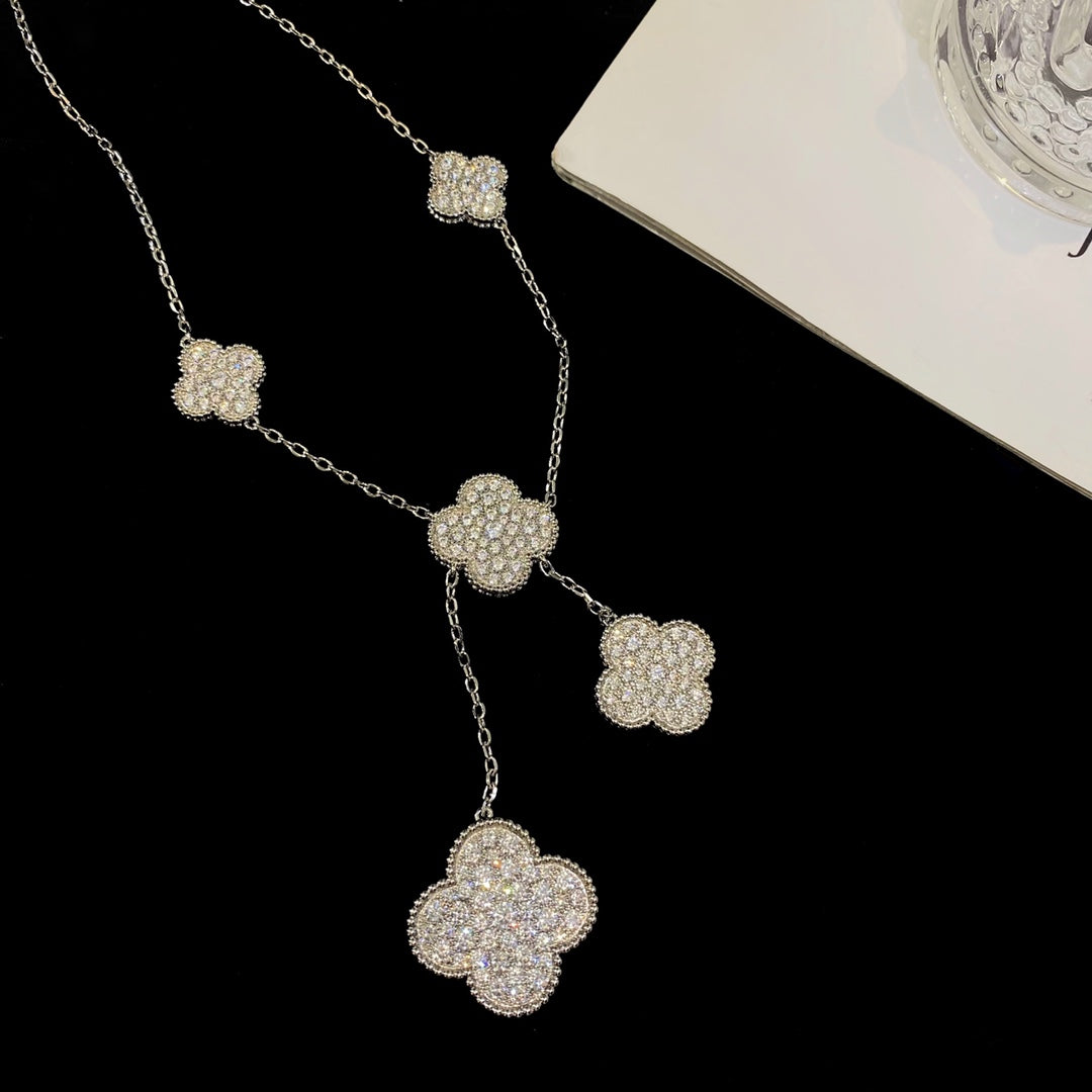 [Clara Jewels]CLOVER 5 MOTIFS SILVER DIAMONDS NECKLACE