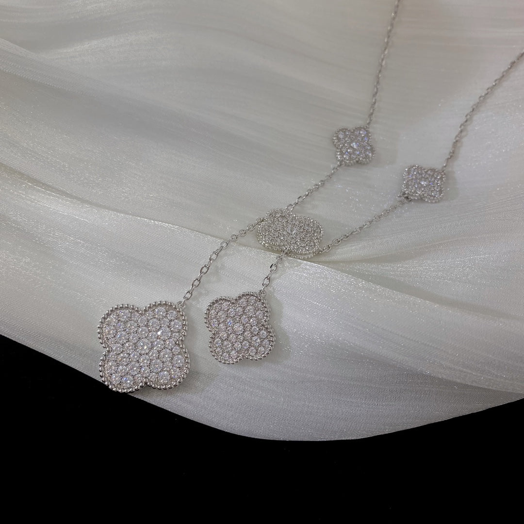 [Clara Jewels]CLOVER 5 MOTIFS SILVER DIAMONDS NECKLACE