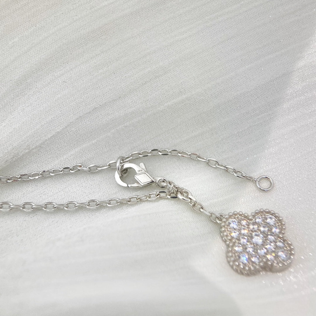 [Clara Jewels]CLOVER 5 MOTIFS SILVER DIAMONDS NECKLACE
