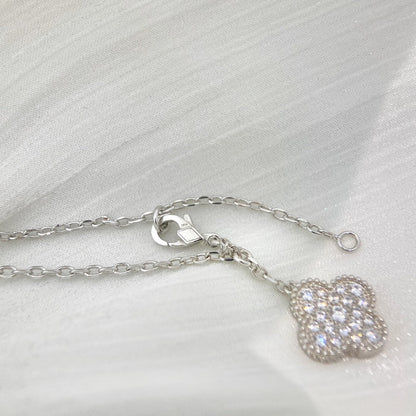 [Clara Jewels]CLOVER 5 MOTIFS SILVER DIAMONDS NECKLACE