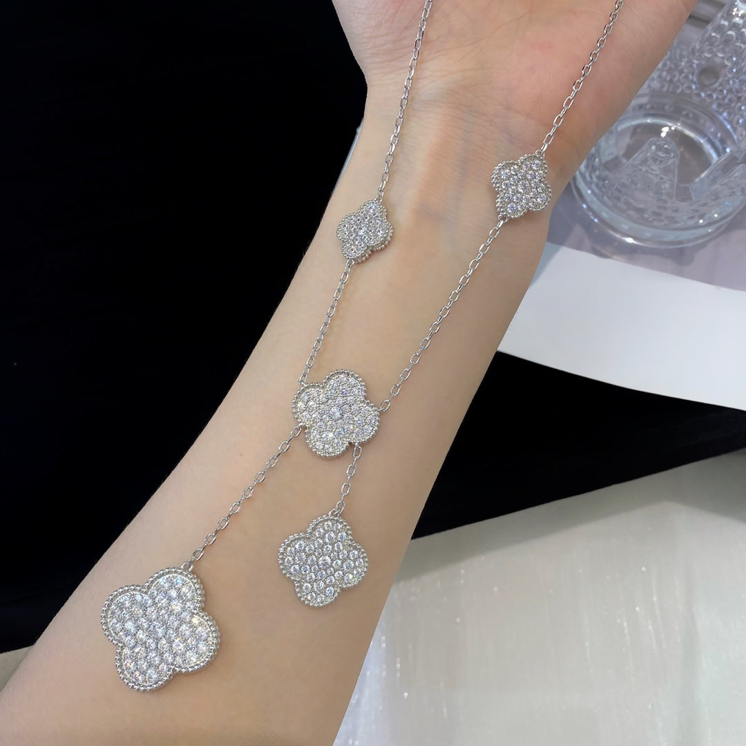 [Clara Jewels]CLOVER 5 MOTIFS SILVER DIAMONDS NECKLACE