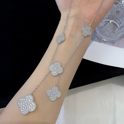 [Clara Jewels]CLOVER 5 MOTIFS SILVER DIAMONDS NECKLACE