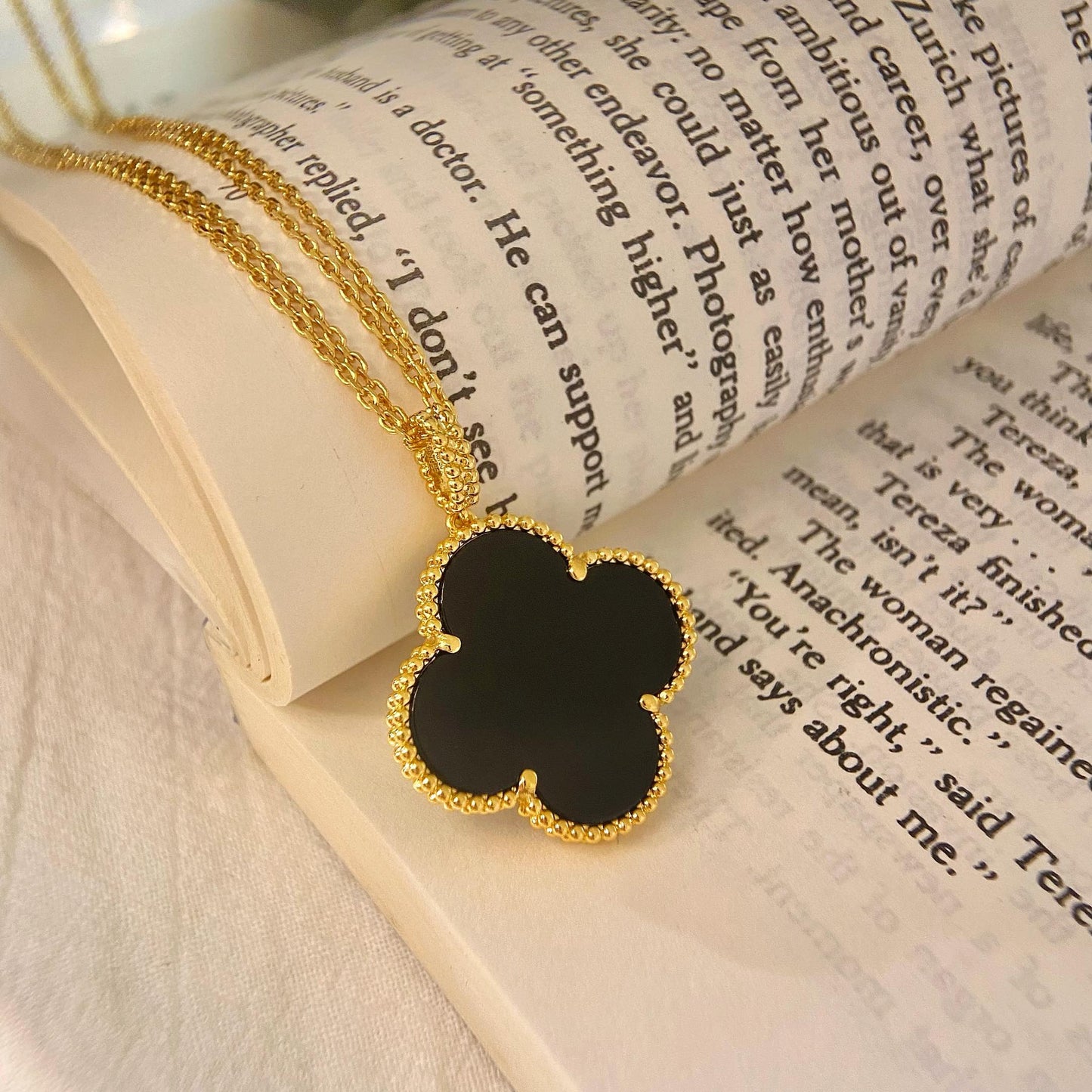 [Clara Jewels]CLOVER 25MM NECKLACE GOLD ONYX