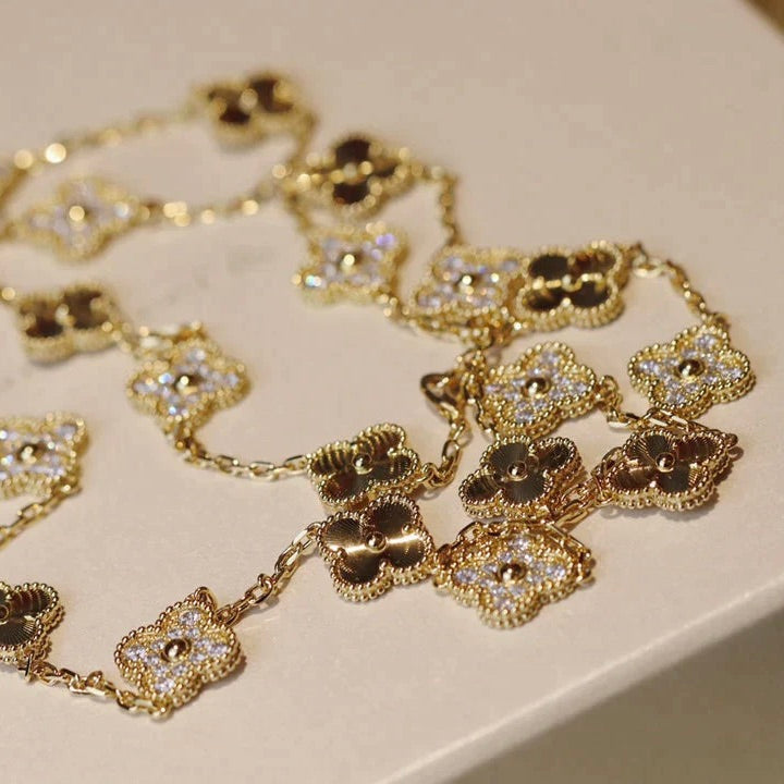 [Clara Jewels]CLOVER 20 MOTIFS LASER DIAMOND NECKLACE