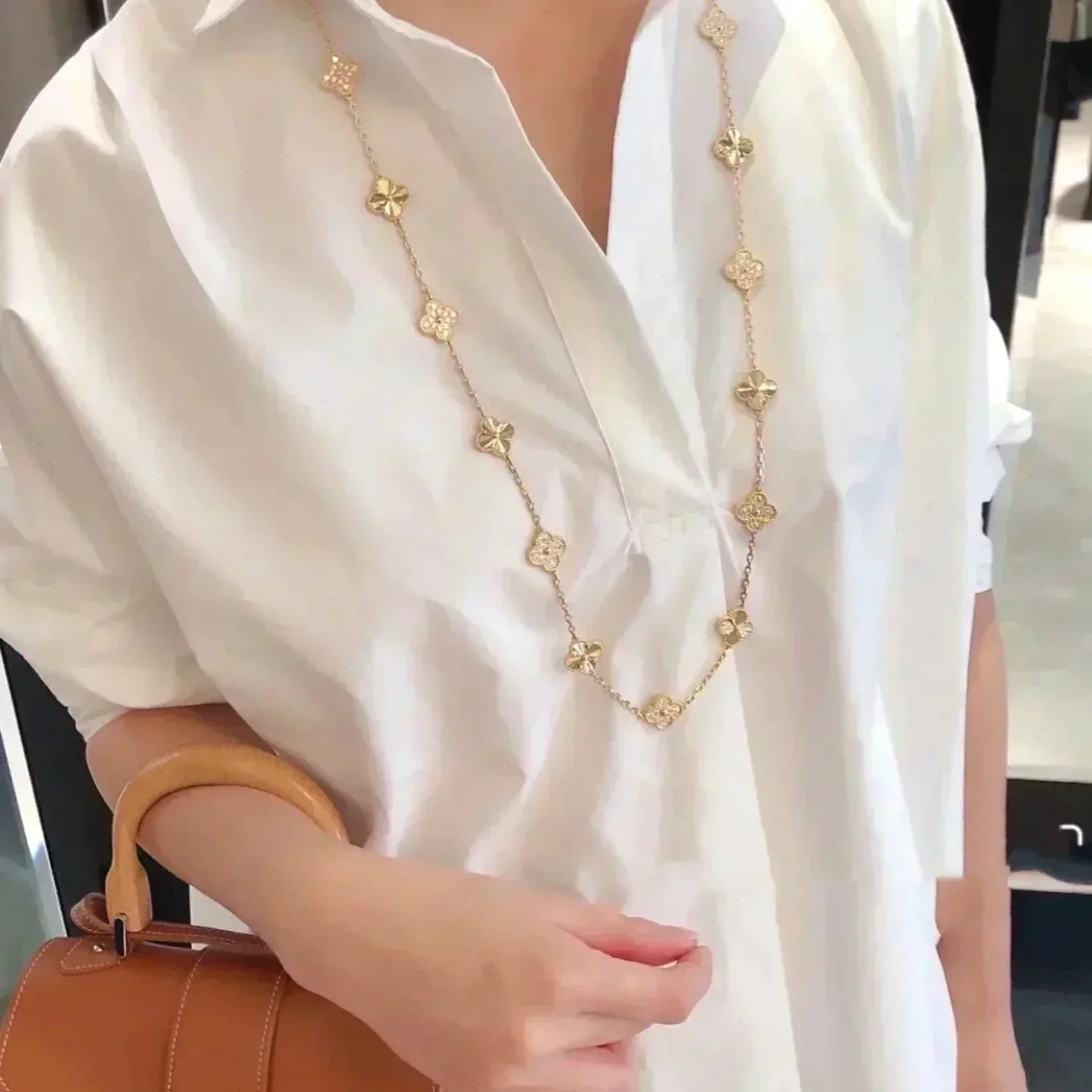 [Clara Jewels]CLOVER 20 MOTIFS LASER DIAMOND NECKLACE