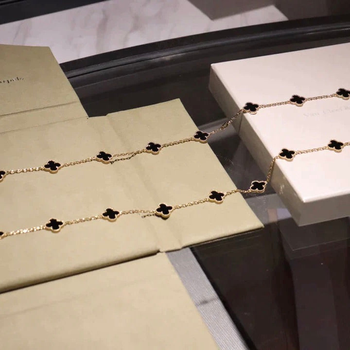 [Clara Jewels]CLOVER 20 MOTIFS ONYX NECKLACE