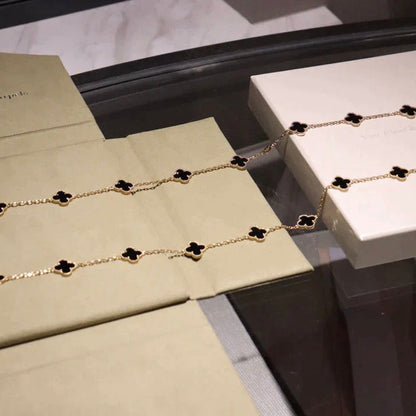 [Clara Jewels]CLOVER 20 MOTIFS ONYX NECKLACE