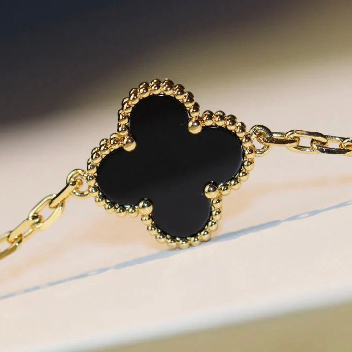 [Clara Jewels]CLOVER 20 MOTIFS ONYX NECKLACE