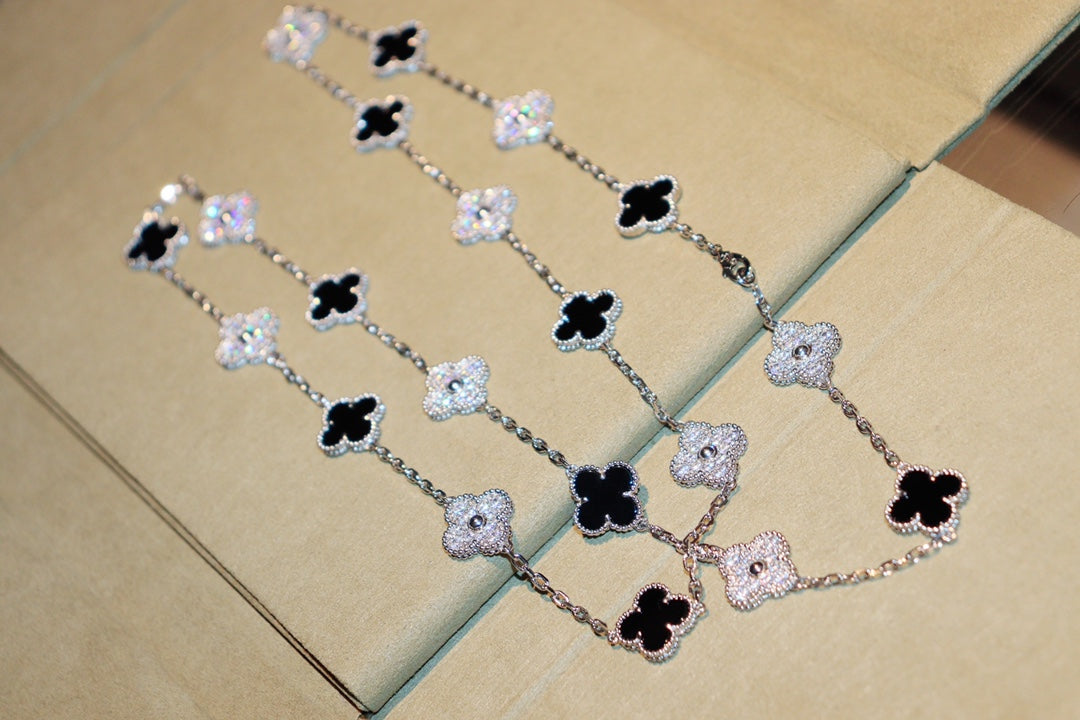 [Clara Jewels]CLOVER 20 MOTIFS ONYX DIAMOND SILVER