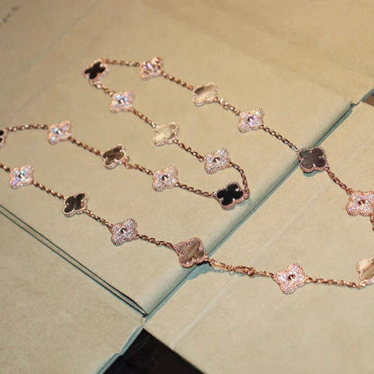 [Clara Jewels]CLOVER 20 MOTIFS DARK MOP DIAMOND  NECKLACE