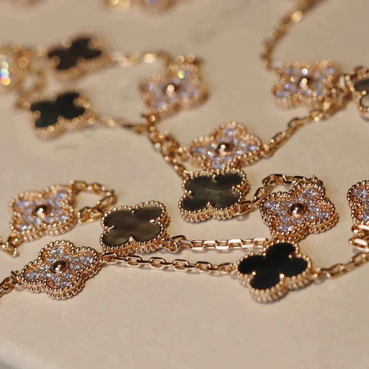 [Clara Jewels]CLOVER 20 MOTIFS DARK MOP DIAMOND  NECKLACE