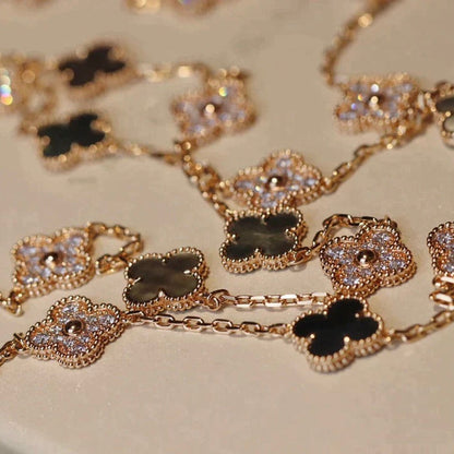 [Clara Jewels]CLOVER 20 MOTIFS DARK MOP DIAMOND  NECKLACE