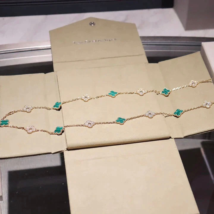 [Clara Jewels]CLOVER 20 MOTIFS MALACHITE DIAMOND NECKLACE