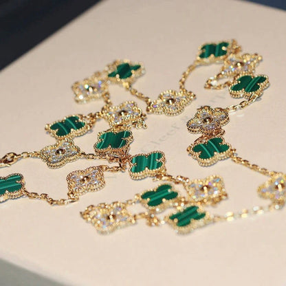 [Clara Jewels]CLOVER 20 MOTIFS MALACHITE DIAMOND NECKLACE