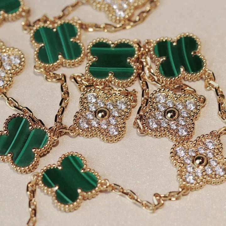 [Clara Jewels]CLOVER 20 MOTIFS MALACHITE DIAMOND NECKLACE