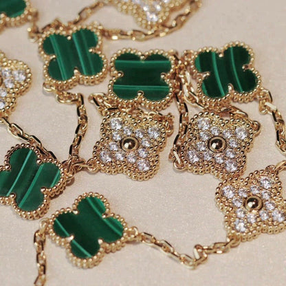 [Clara Jewels]CLOVER 20 MOTIFS MALACHITE DIAMOND NECKLACE
