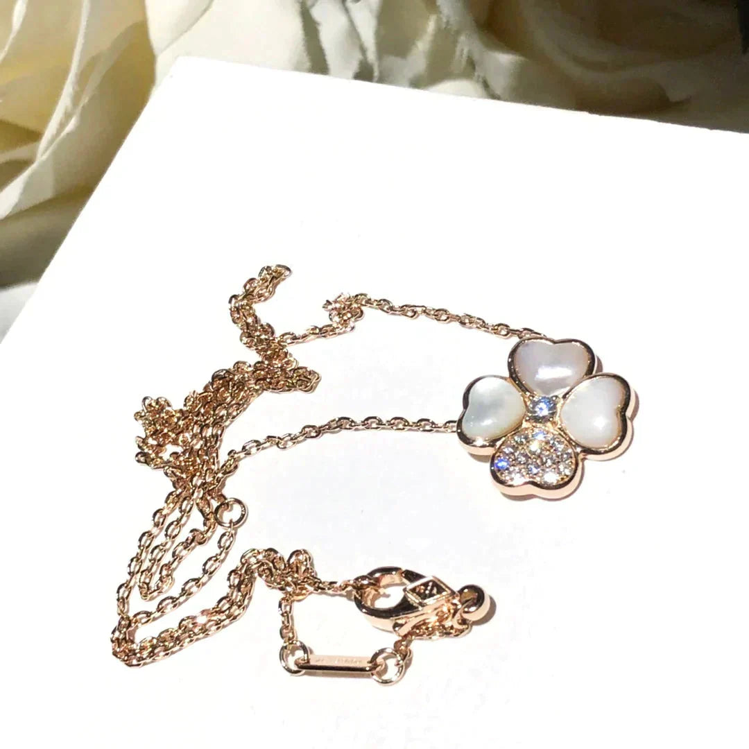 [Clara Jewels]CLOVER MOP DIAMOND ROSE GOLD NECKLACE