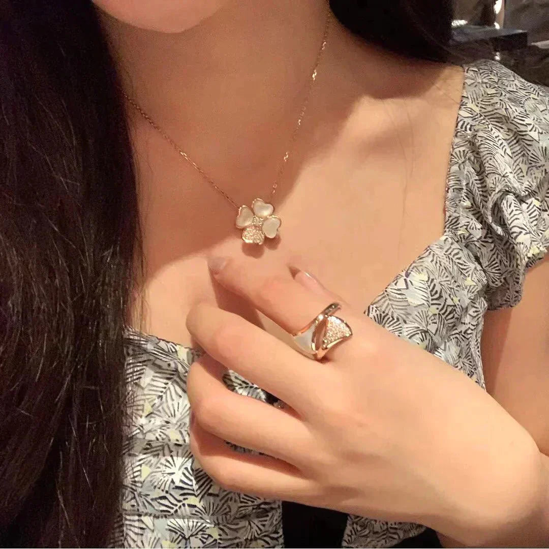 [Clara Jewels]CLOVER MOP DIAMOND ROSE GOLD NECKLACE