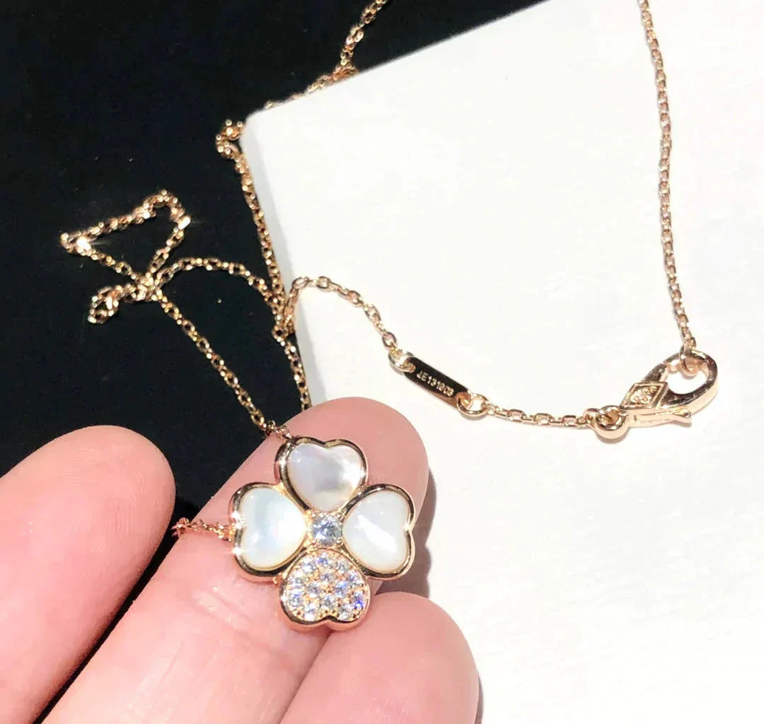 [Clara Jewels]CLOVER MOP DIAMOND ROSE GOLD NECKLACE