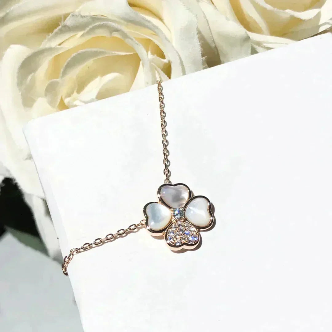 [Clara Jewels]CLOVER MOP DIAMOND ROSE GOLD NECKLACE