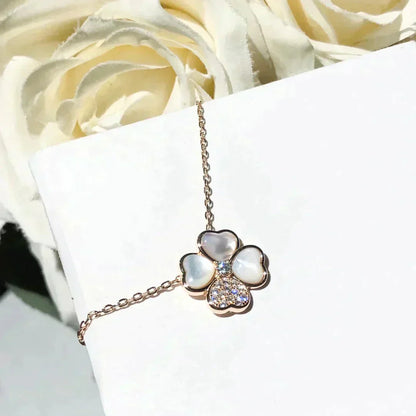 [Clara Jewels]CLOVER MOP DIAMOND ROSE GOLD NECKLACE