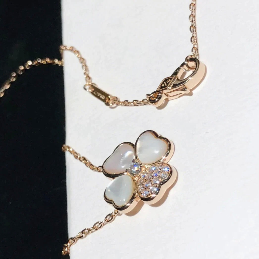 [Clara Jewels]CLOVER MOP DIAMOND ROSE GOLD NECKLACE