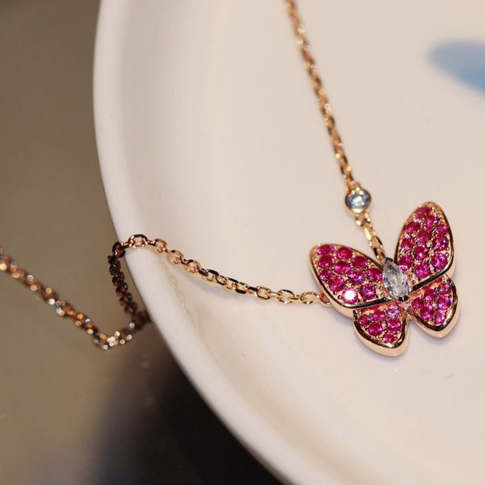 [Clara Jewels]BUTTERFLY RED DIAMOND ROSE GOLD NECKLACE