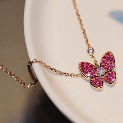[Clara Jewels]BUTTERFLY RED DIAMOND ROSE GOLD NECKLACE