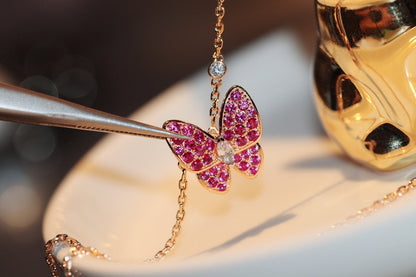 [Clara Jewels]BUTTERFLY RED DIAMOND ROSE GOLD NECKLACE