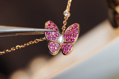 [Clara Jewels]BUTTERFLY RED DIAMOND ROSE GOLD NECKLACE