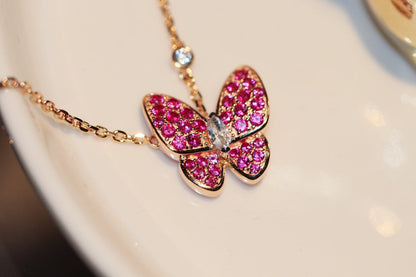 [Clara Jewels]BUTTERFLY RED DIAMOND ROSE GOLD NECKLACE