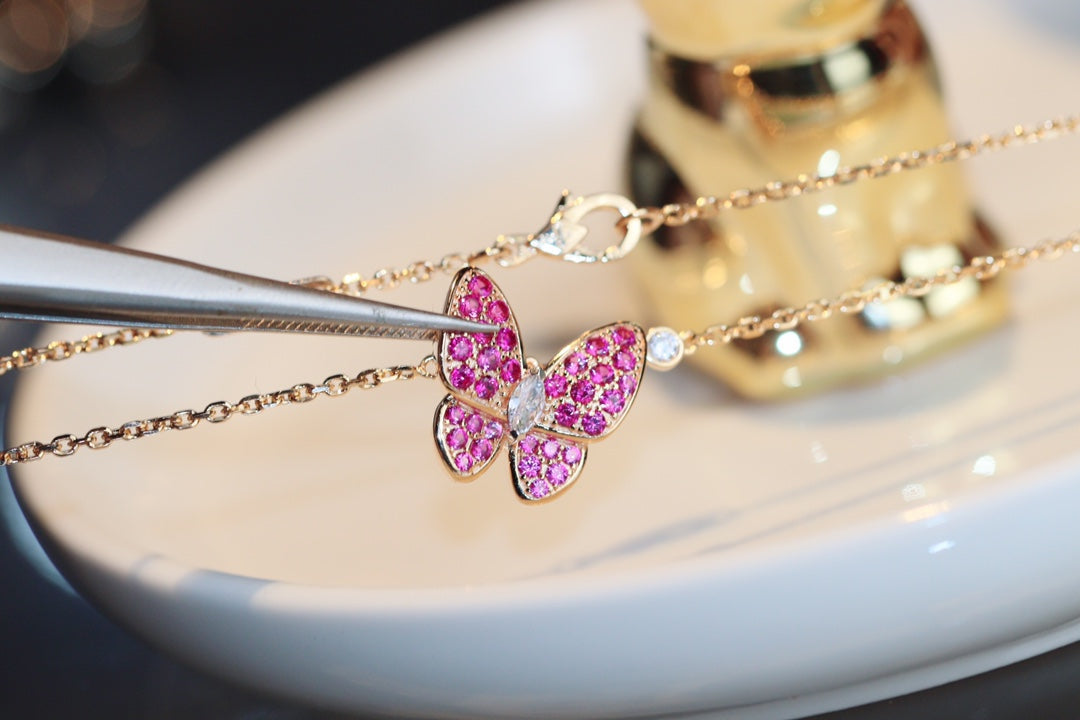 [Clara Jewels]BUTTERFLY RED DIAMOND ROSE GOLD NECKLACE