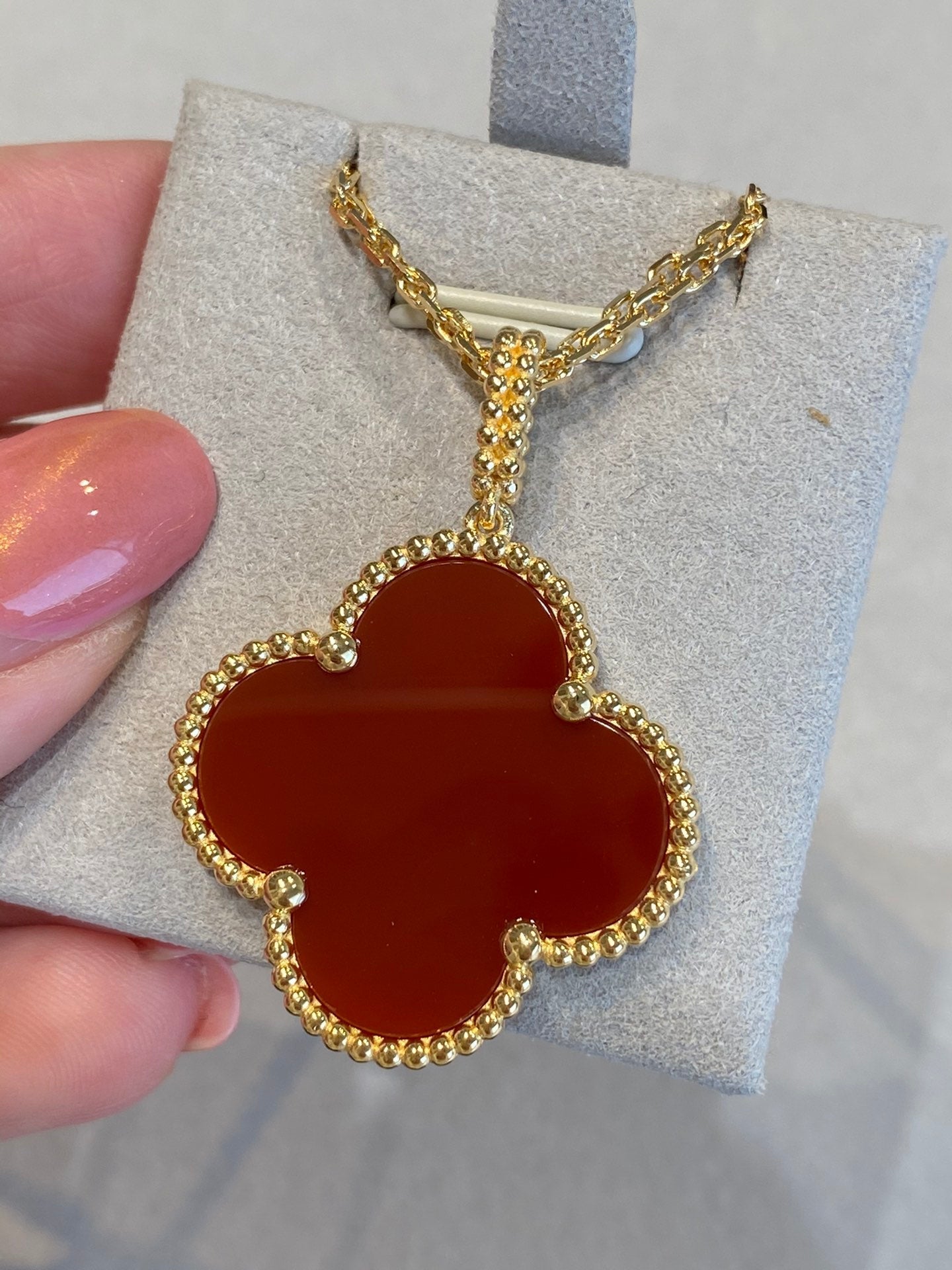 [Clara Jewels]CLOVER 25MM NECKLACE GOLD CARNELIAN