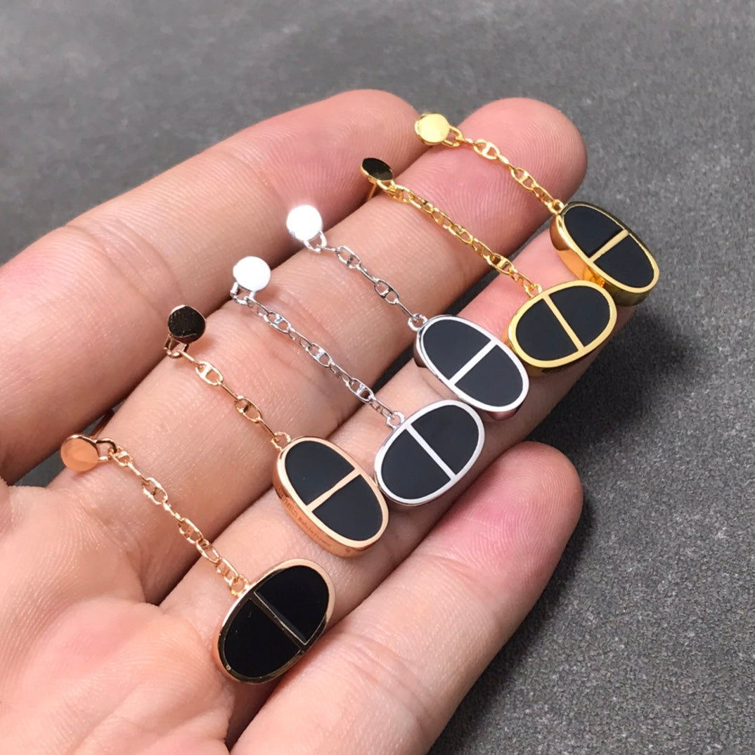 [Clara Jewels]CHAINE VERSO BLACK CERAMIC SILVER EARRINGS