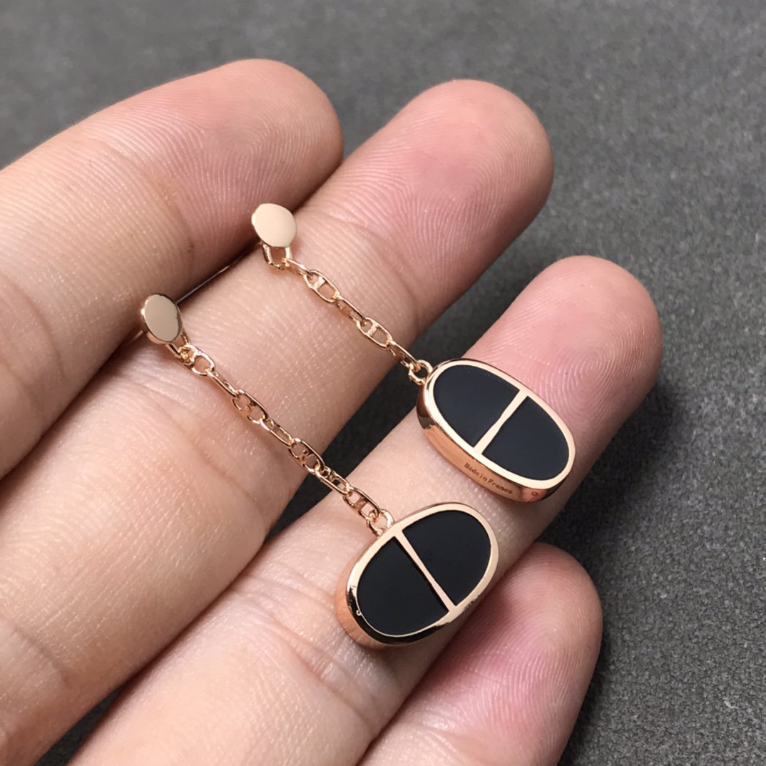 [Clara Jewels]CHAINE VERSO BLACK CERAMIC SILVER EARRINGS